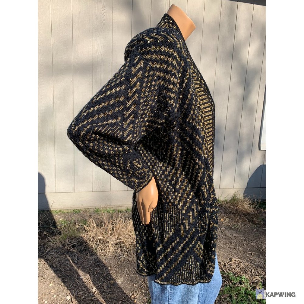 Carriage Court - Black and Gold Open Front Cardigan - 80s